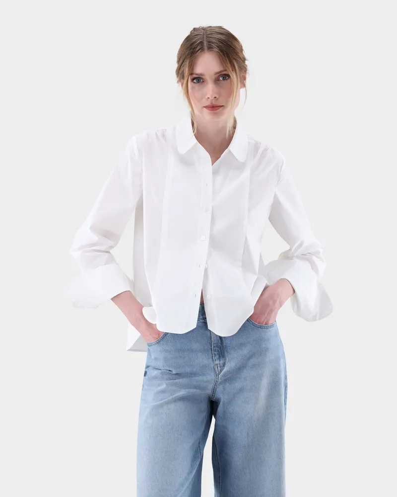 van Laack Bluse gecropped und mit lockerer Passform Weiß