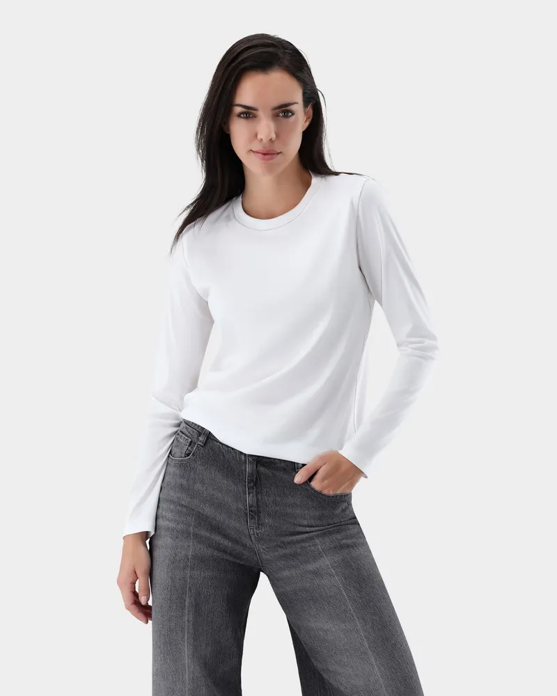 van Laack Langarm T-Shirt aus Swiss Cotton Jersey Weiß