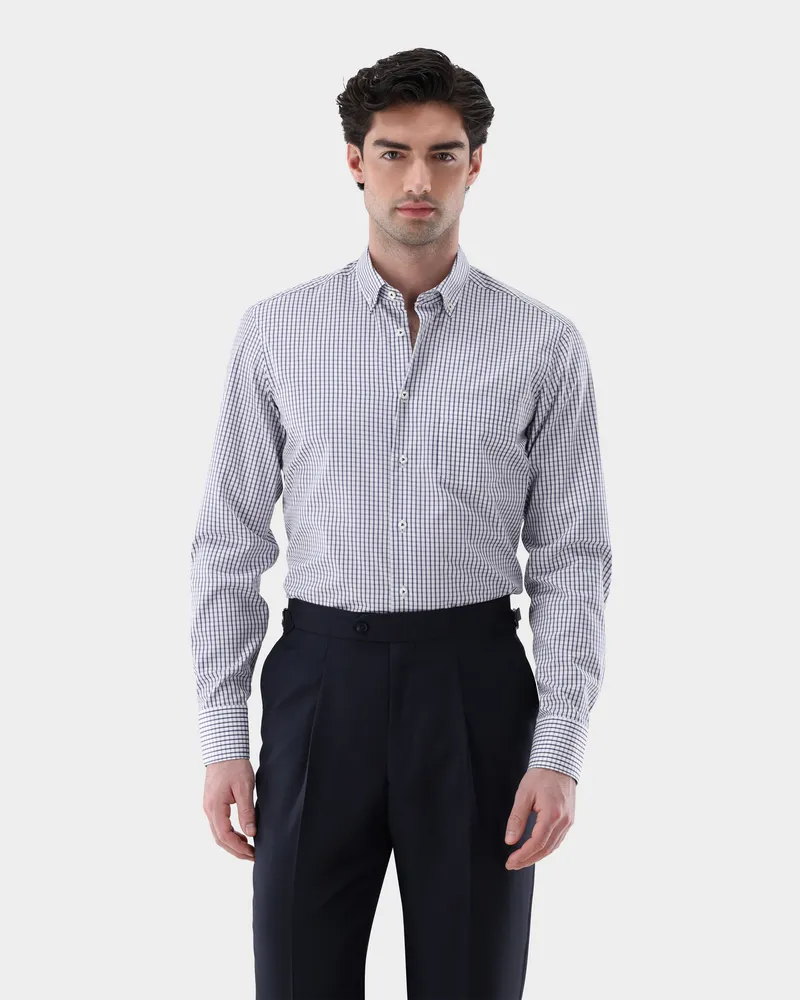 van Laack Bügelfreies Hemd kariert mit Button-Down Kragen Blau