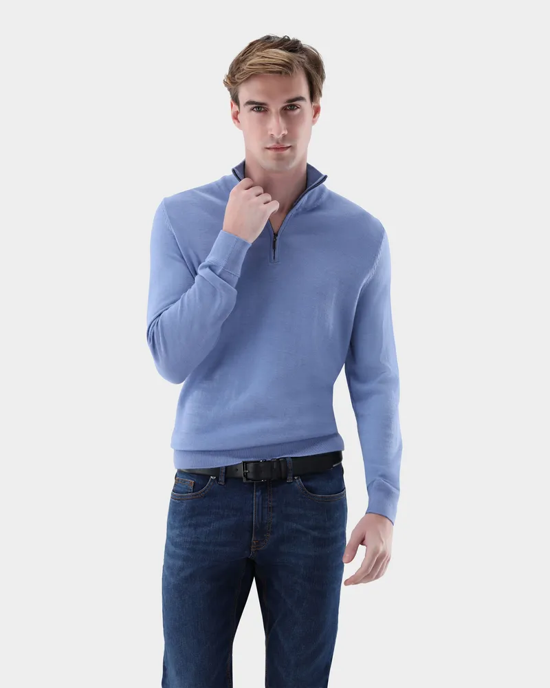 van Laack Troyer aus merzerisierter Merinowolle mit Farbdetail Blau