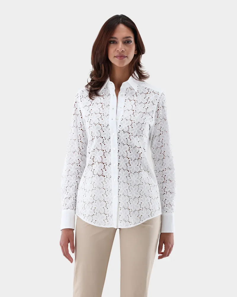 van Laack Hemdbluse mit Blumen-Stickerei Weiß