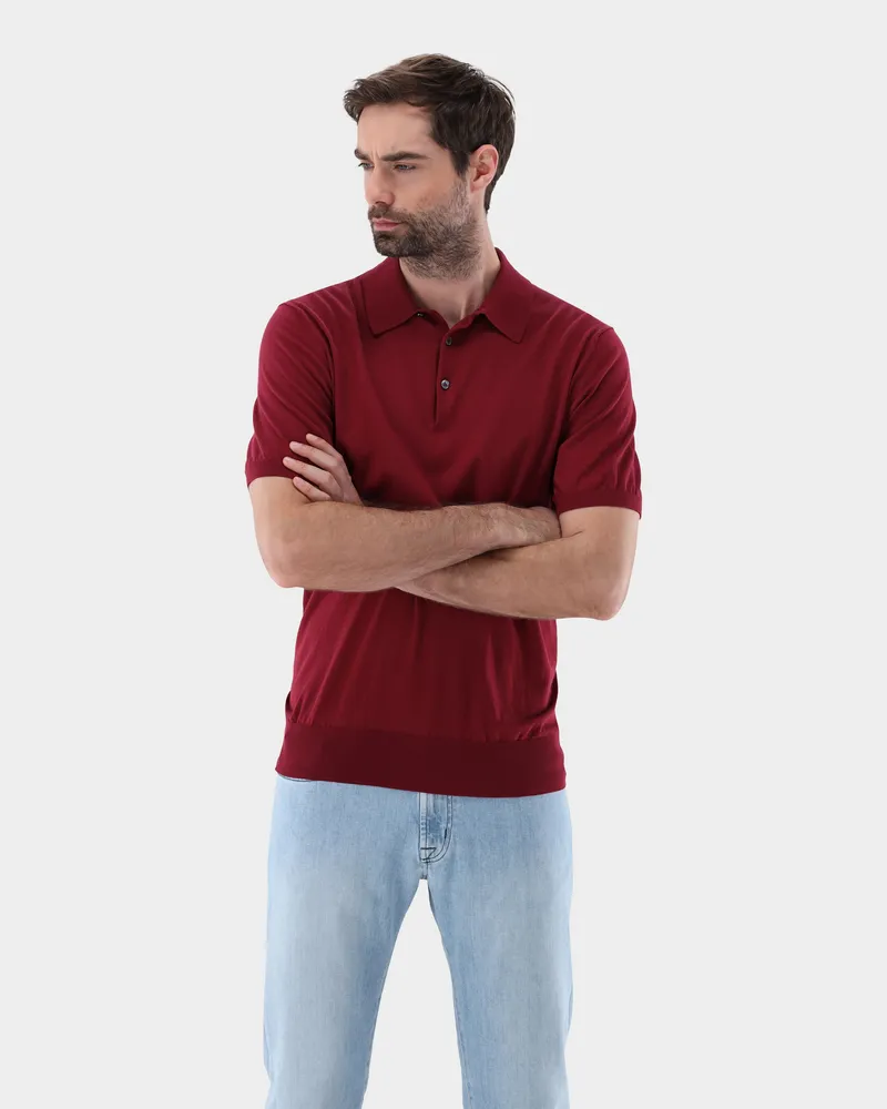 van Laack Strick-Polo-Shirt aus Air Cotton Rot