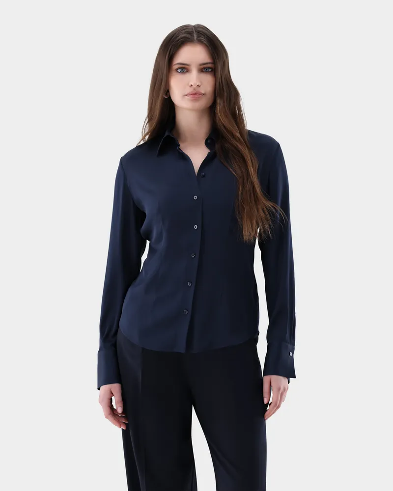 van Laack Hemdbluse aus Seide mit Stretch Blau
