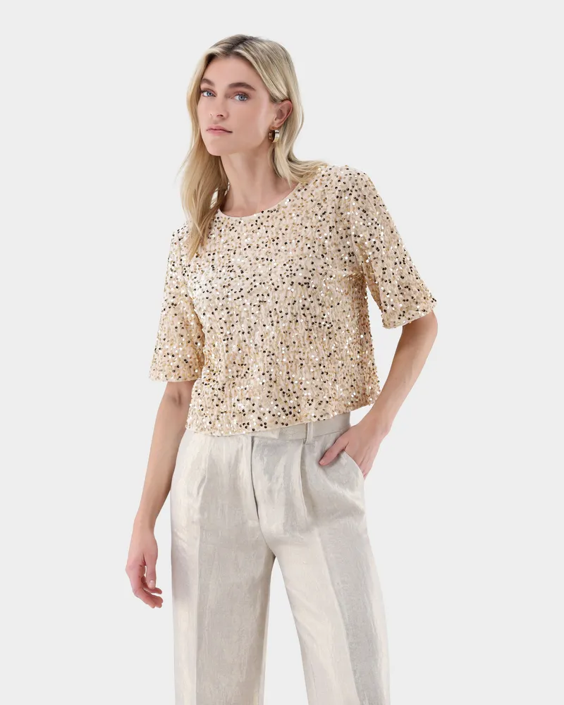 van Laack Top mit Pailletten Beige
