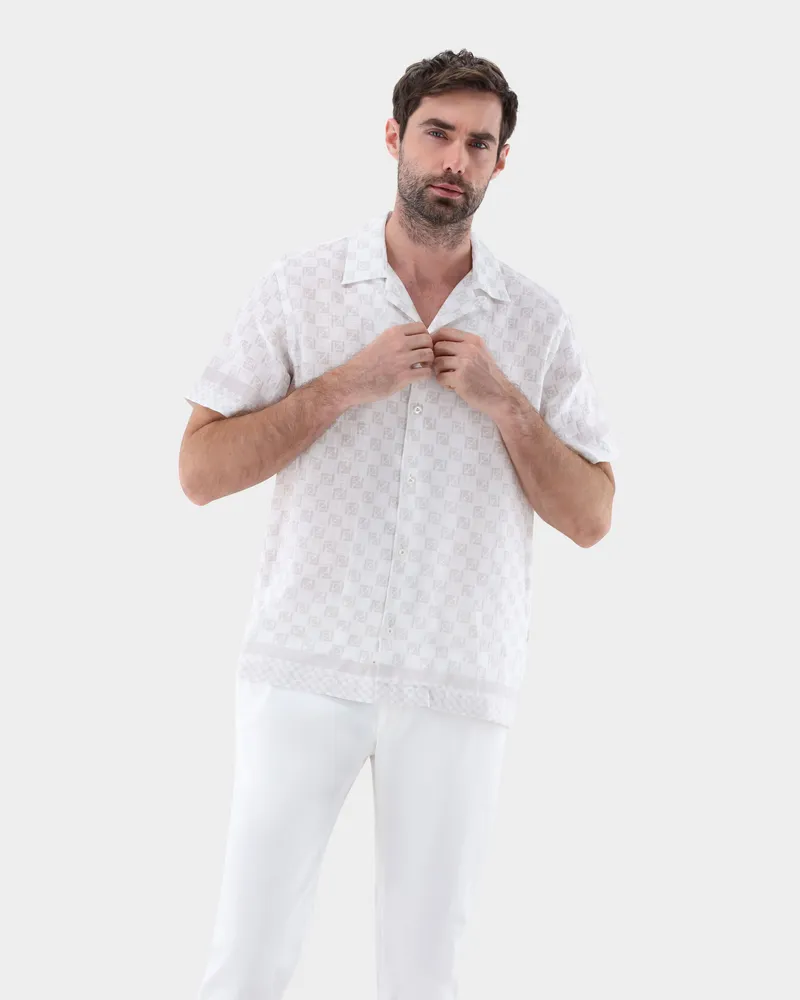 van Laack Kurzarmhemd mit Reverskragen und Geometrischem Druck Grau