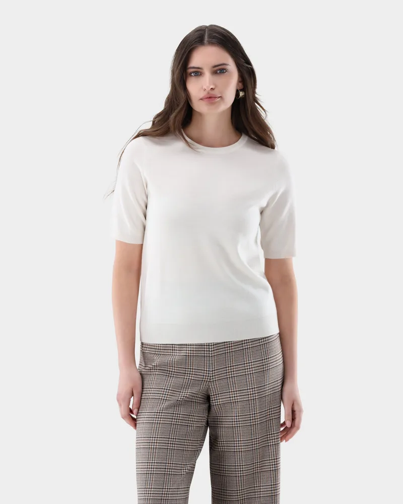 van Laack T-Shirt gestrickt aus ultrafeiner Merinowolle Cremefarben