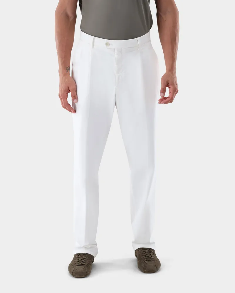 van Laack Chino aus Baumwolle mit Wide Leg Cremefarben