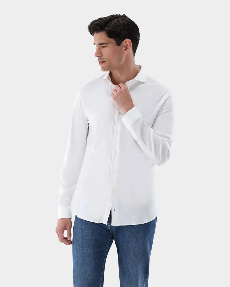van Laack Jersey Hemd aus Schweizer Baumwolle Slim Fit Weiß