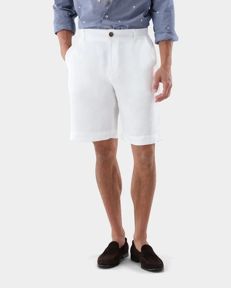 van Laack Shorts aus Leinen mit Fischgrat Weiß