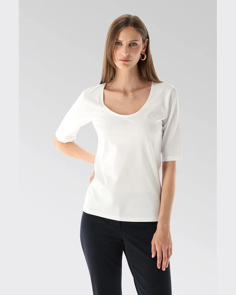 van Laack Urban Jersey T-Shirt mit weitem Ausschnitt Weiß