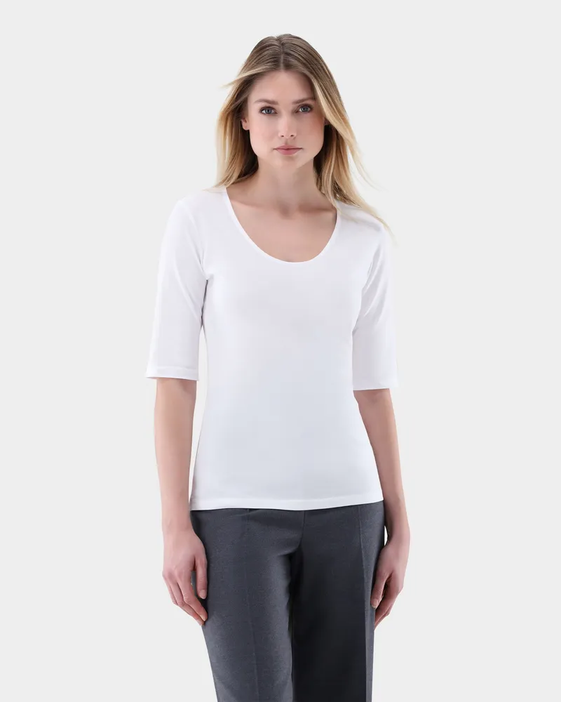 van Laack T-Shirt mit weitem Ausschnitt aus Jersey Weiß