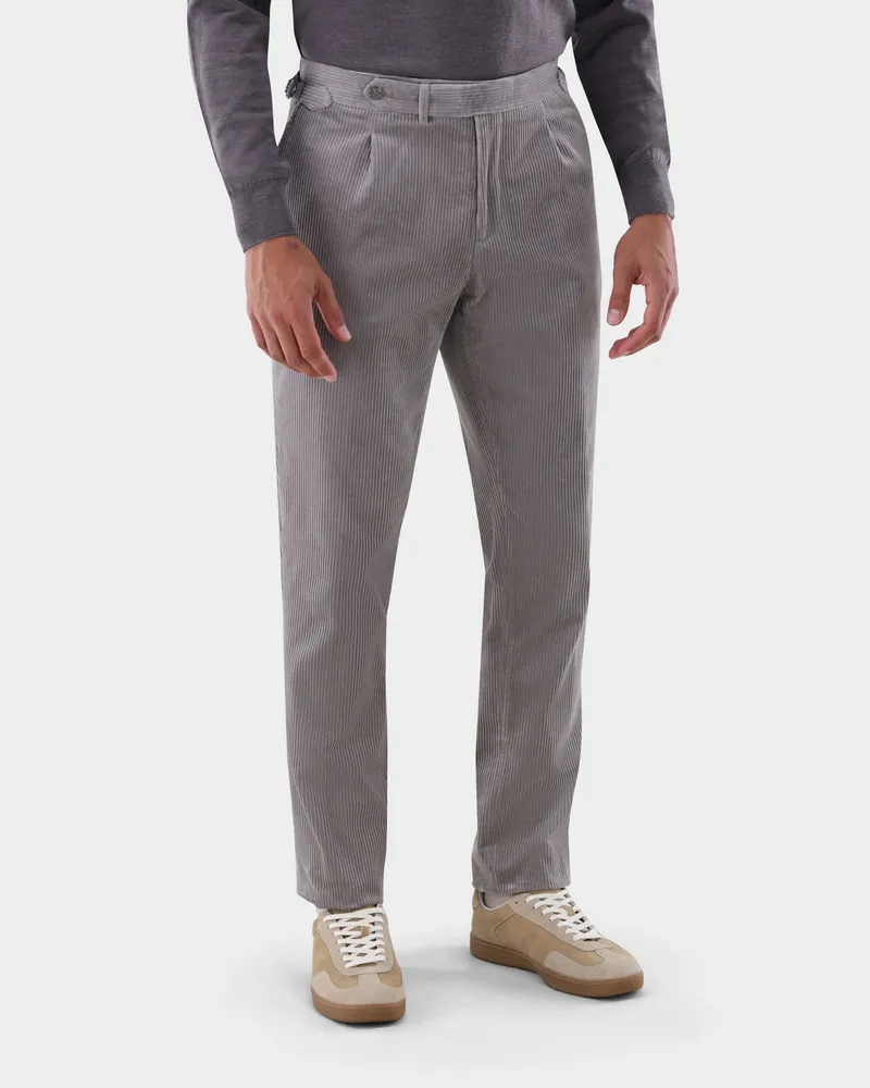 van Laack Kordhose mit Bundfalte Slim Fit Grau