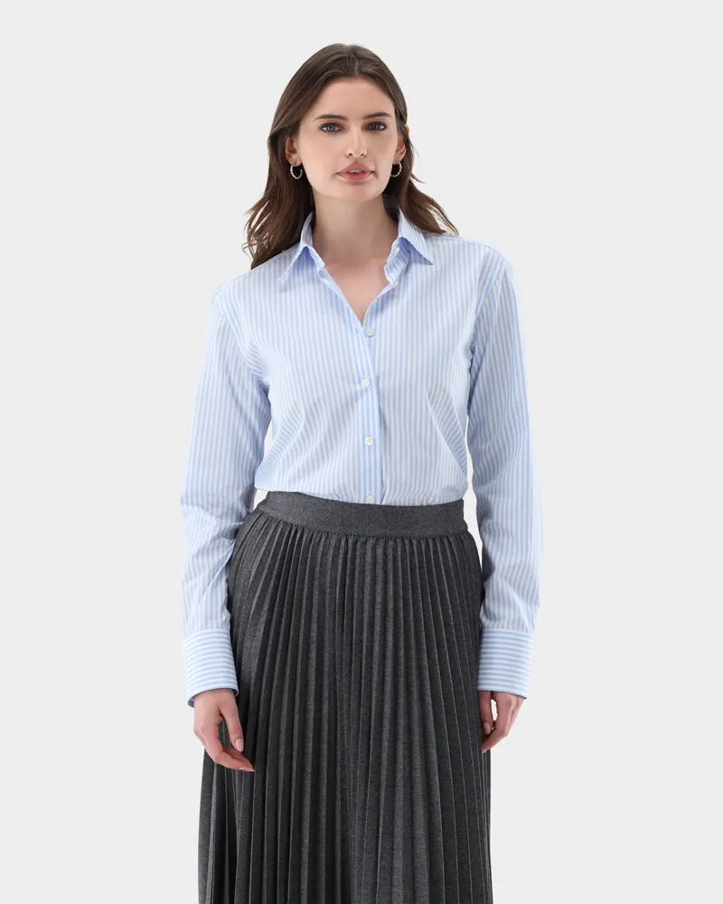 van Laack Gestreifte Hemdbluse mit Rückenpasse Blau