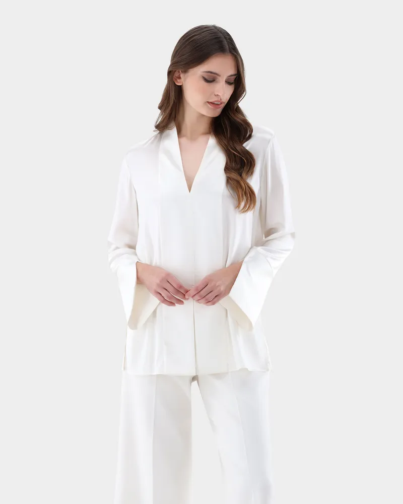 van Laack Tunika mit Kelchkragen aus Seide Cremefarben