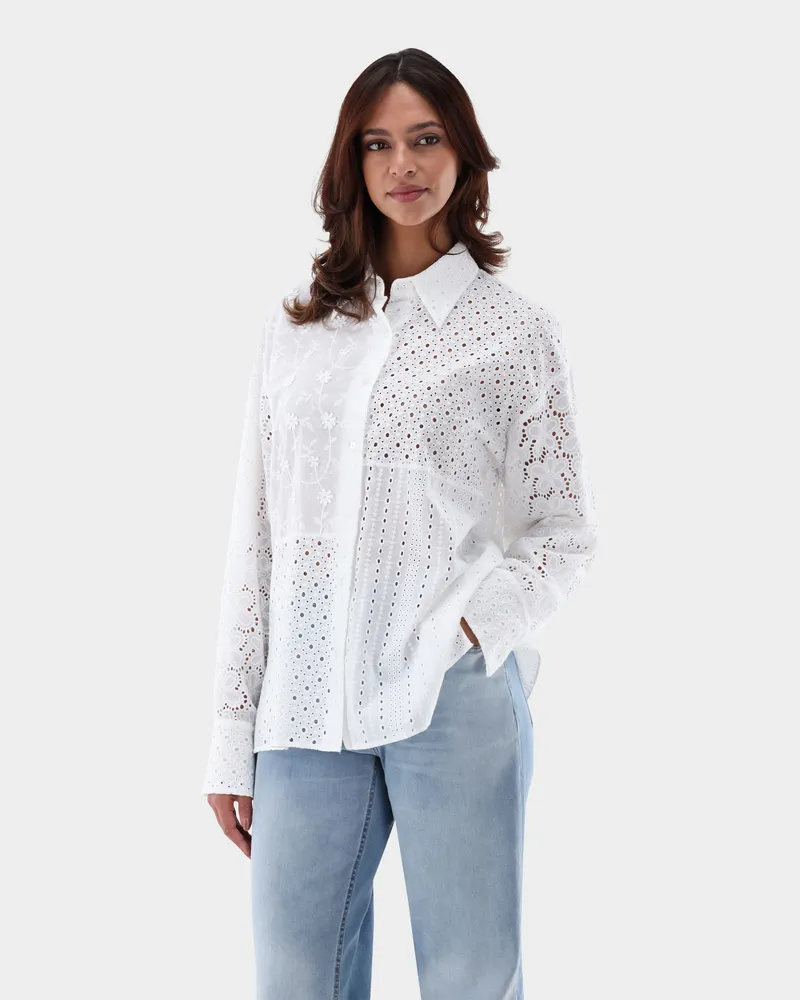van Laack Hemdbluse mit Patchwork-Lochstickerei Weiß