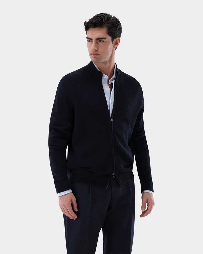 van Laack Strickjacke aus Merzerisierter Baumwolle mit Strukturmuster Blau