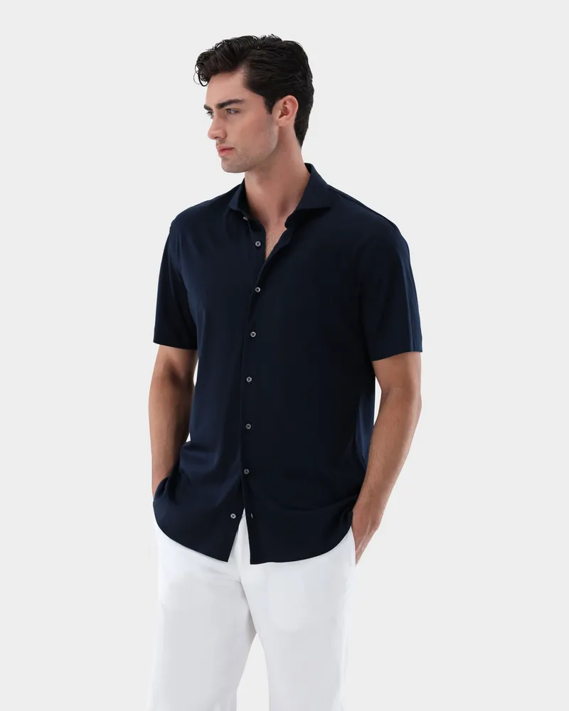 van Laack Jerseyhemd mit Kurzarm aus Schweizer Baumwolle Blau