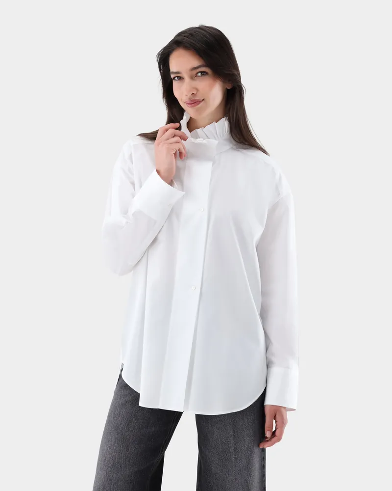 van Laack Bluse mit Rüschen-Stehkragen Weiß