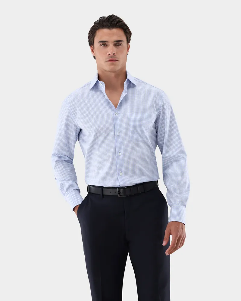 van Laack Hemd Bügelfrei kariert Comfort Fit Blau