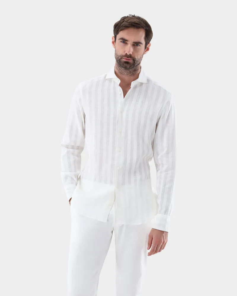 van Laack Leinen Hemd mit weißen Streifen Tailor Fit Bleichen: