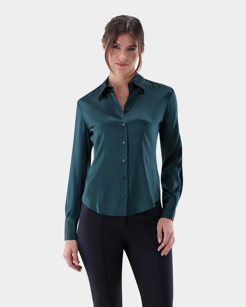 van Laack Hemdbluse tailliert aus Seidensatin-Stretch Grün