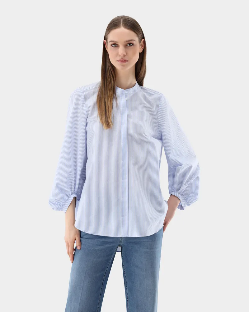 van Laack Hemdbluse mit Ballonärmeln und Jacquard-Streifen Blau