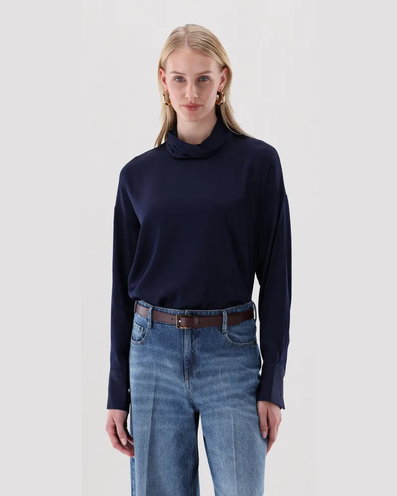 van Laack Seidenbluse mit Rollkragen Blau