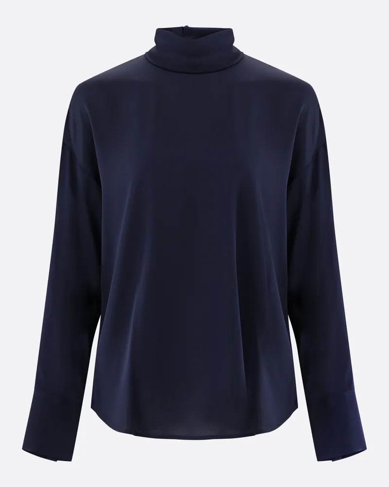 van Laack Seidenbluse mit Rollkragen Blau