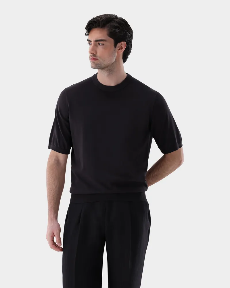 van Laack Strick T-Shirt mit Baumwolle und Seide Beige