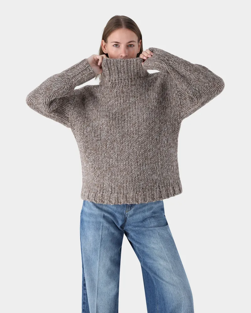 van Laack Stehkragenpullover mit mouliné Effekt Beige