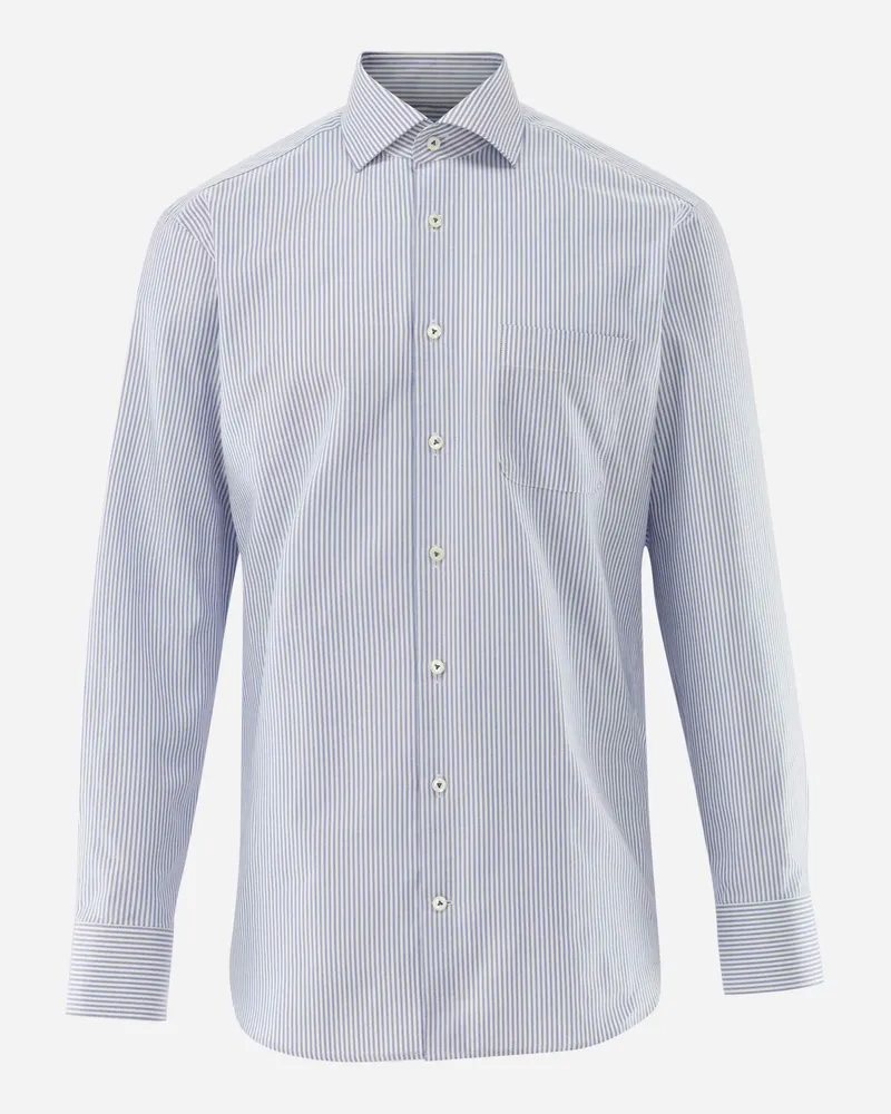 van Laack Gestreiftes Oxfordhemd mit Haifischkragen Comfort Fit Weiß