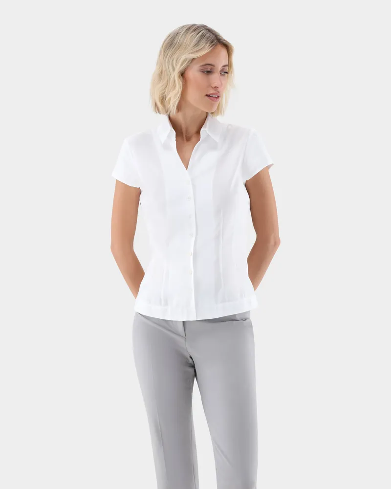 van Laack Natté Kurzarm Hemdbluse Weiß