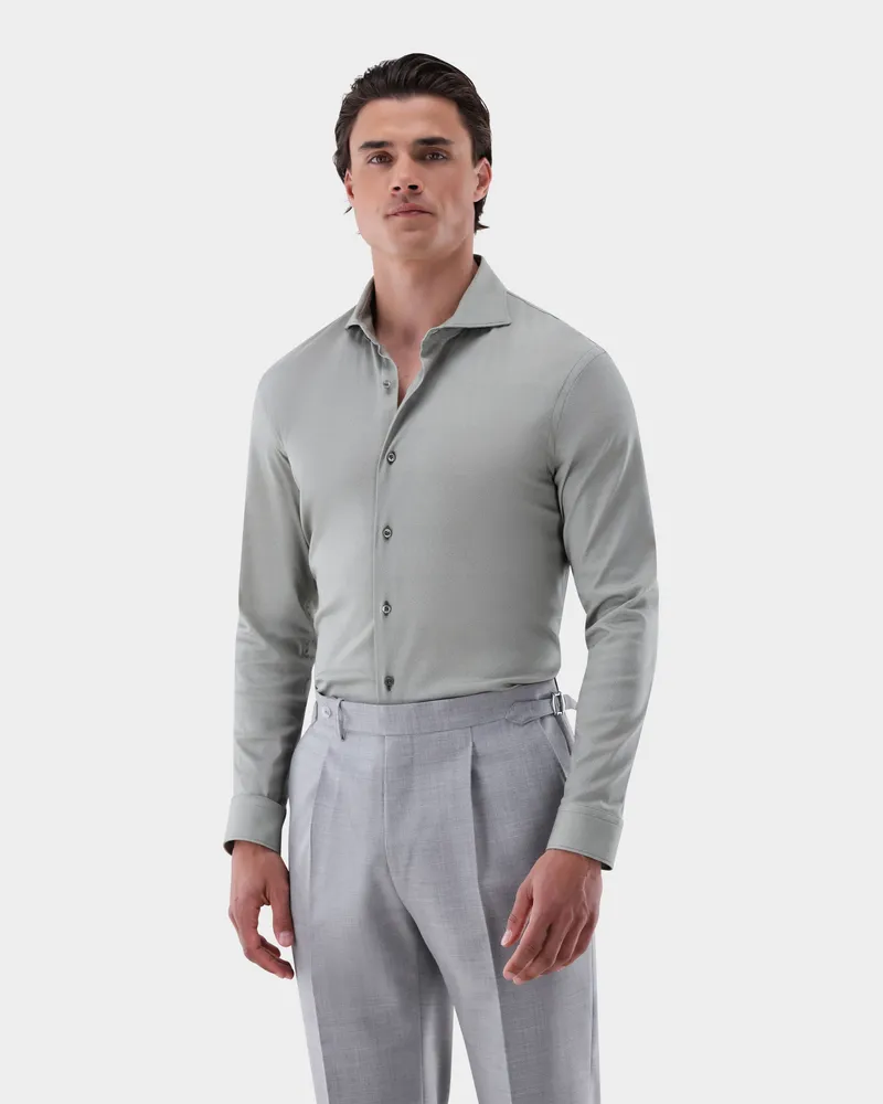 van Laack Jerseyhemd mit Twill Druck Tailor Fit Grün