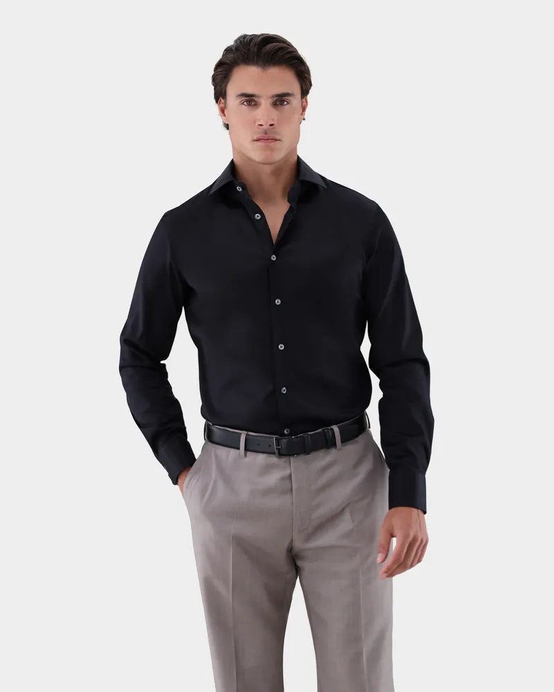 van Laack Twill-Hemd bügelfrei Slim Fit Schwarz