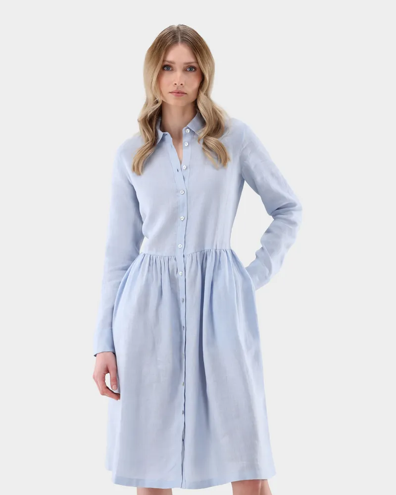 van Laack Midi-Hemdblusenkleid aus Leinen Blau