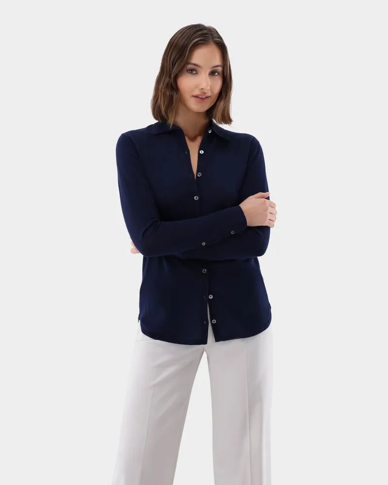 van Laack Strickhemd aus Air Cotton Blau