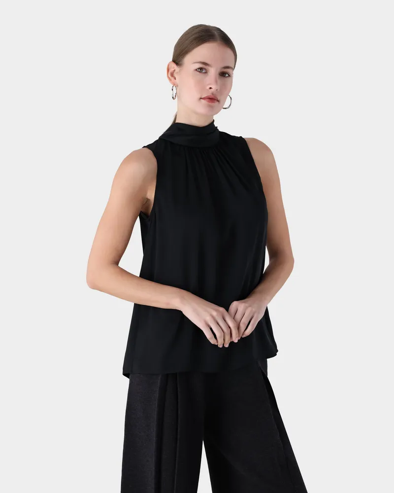 van Laack Ärmellose Seidenbluse mit Schluppe Schwarz