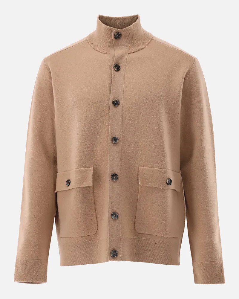 van Laack Strickjacke geknöpft mit Stehkragen Beige