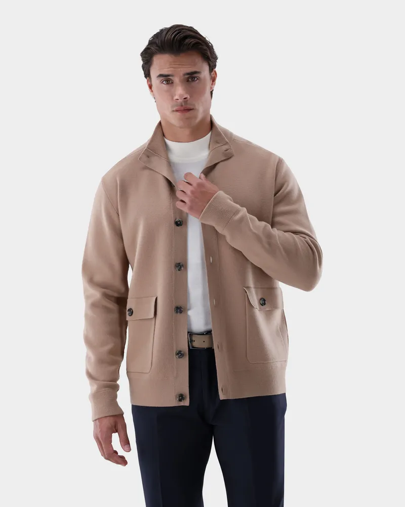 van Laack Strickjacke geknöpft mit Stehkragen Beige