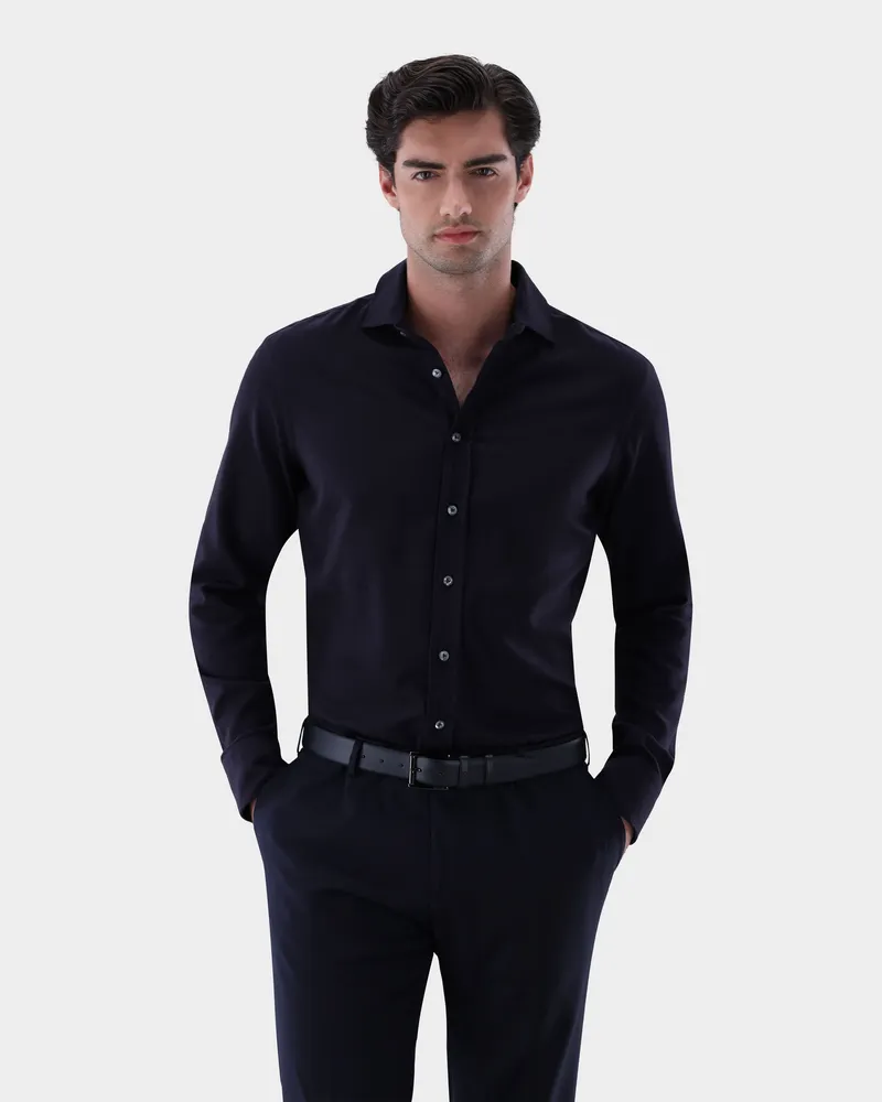 van Laack Flanellhemd mit Kontrast Tailor Fit Blau