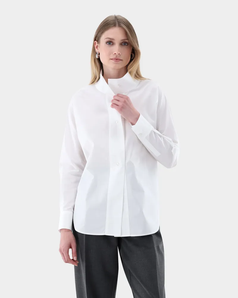 van Laack Bluse mit hohem Stehkragen Weiß