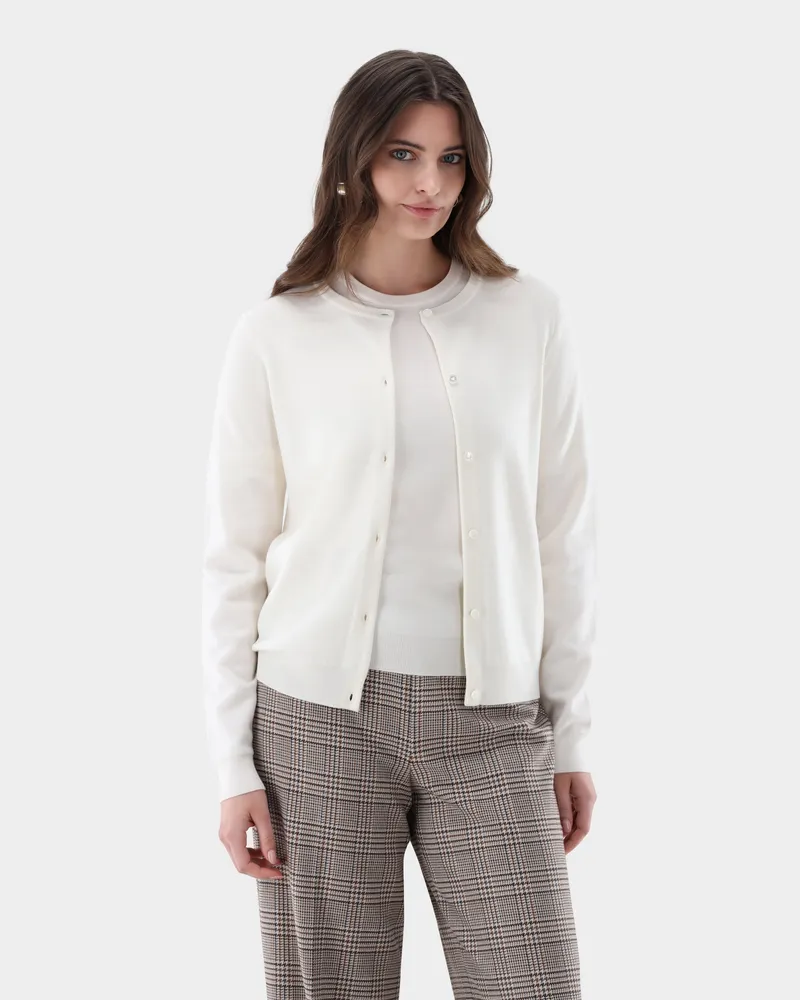 van Laack Strickjacke aus ultrafeiner Merinowolle Cremefarben