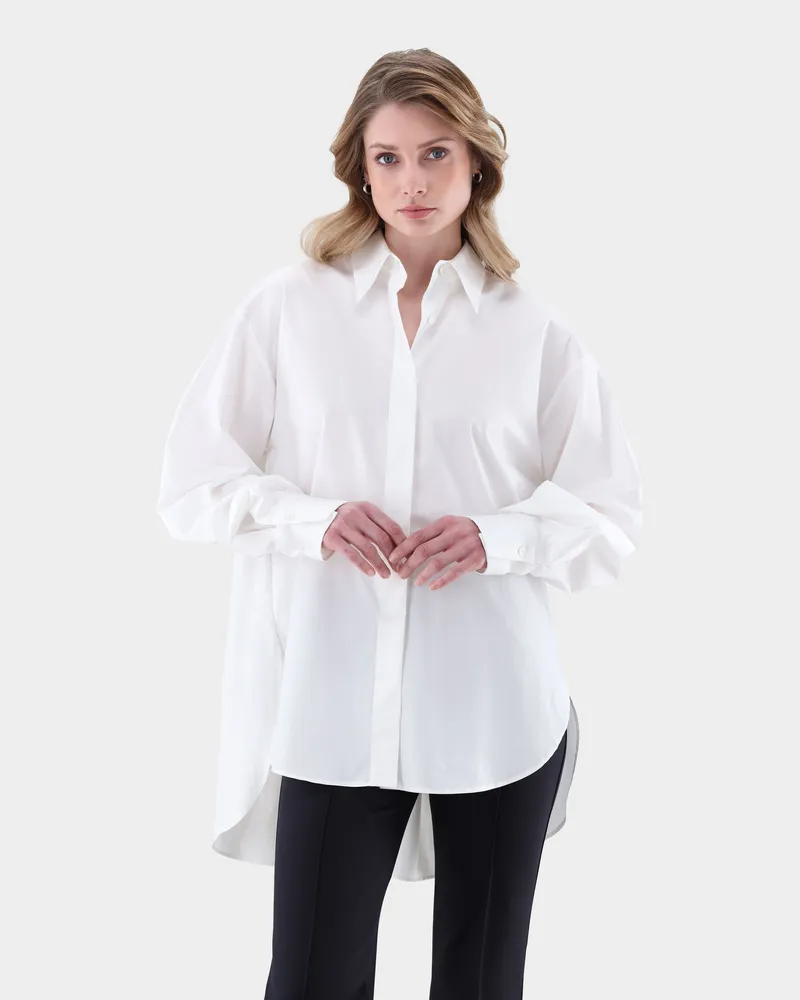 van Laack Locker sitzende Hemdbluse mit langen voluminösen Ärmeln Weiß