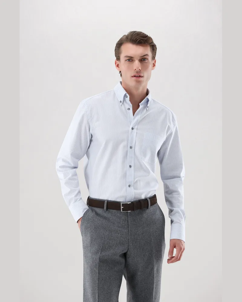 van Laack Gestreiftes Oxford-Hemd mit Button-Down-Kragen Blau