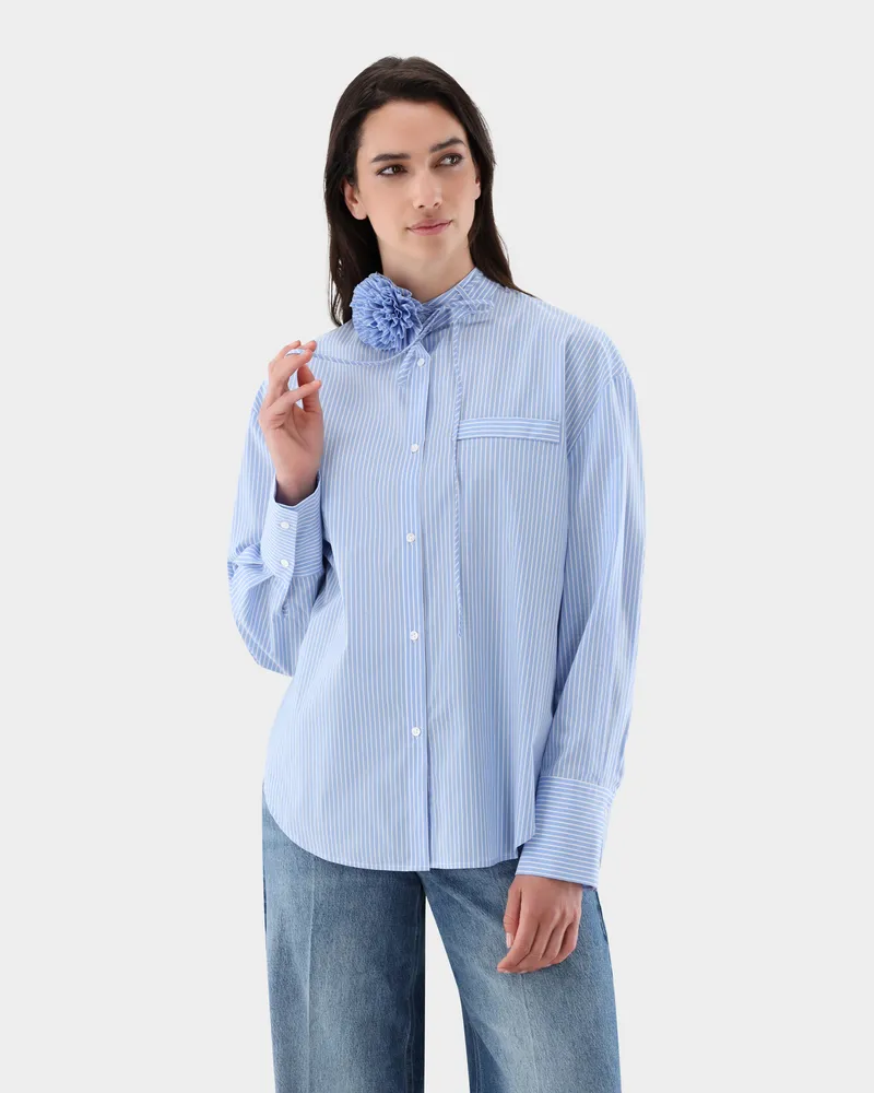 van Laack Stehkragenbluse mit Blumen-Akzent Blau