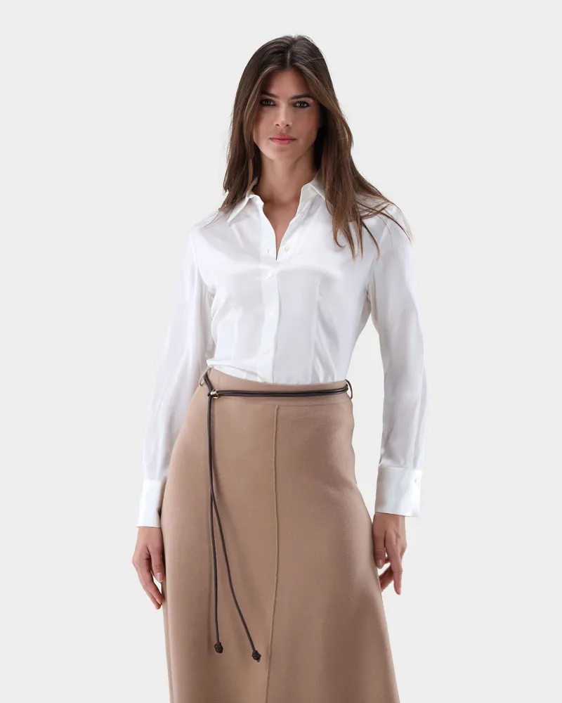 van Laack Hemdbluse tailliert aus Seidensatin-Stretch Cremefarben
