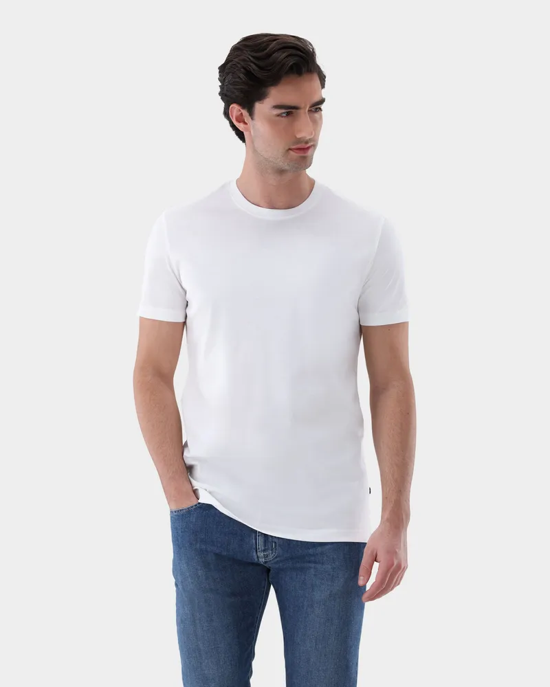 van Laack T-Shirt aus Schweizer Baumwolle mit Rundhals Slim Fit Weiß