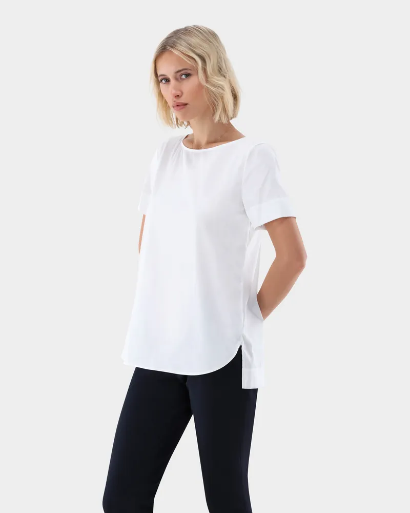 van Laack Kurzarm Bluse mit U-Ausschnitt Weiß