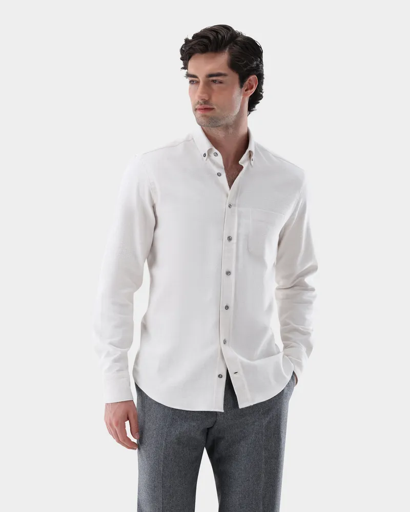van Laack Flanellhemd mit Button-Down-Kragen Cremefarben