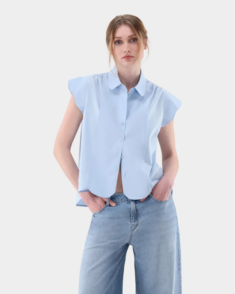van Laack Bluse cropped und ärmellos Blau